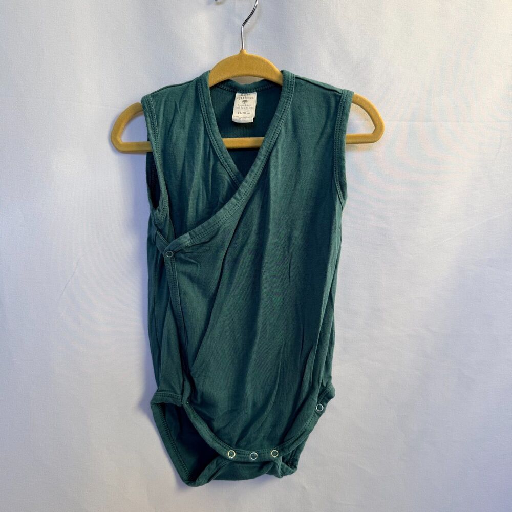 Kate Quinn Bamboo Kimono Wrap Bodysuit 12-18M Teal Green Sleeveless